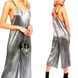Free People Metallic Flicker Flash One Piece Silver Jumpsuit Women's Size Small